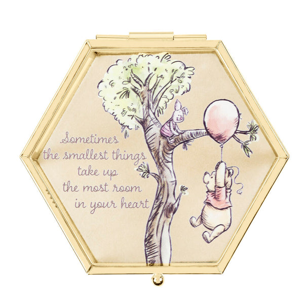 Boîte à bijoux dorée PEERS HARDY avec illustration de Winnie l'Ourson sur le couvercle