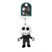 Zoom sur l'anneau métallique solide attaché à la peluche Jack Skellington pour clés