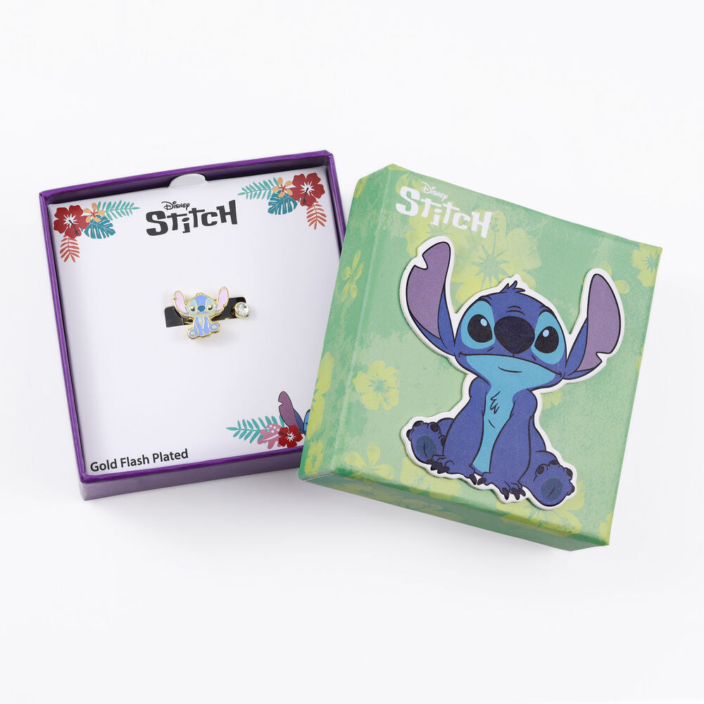 Emballage officiel Disney contenant la bague Stitch en spirale dorée ajustable PEERS HARDY