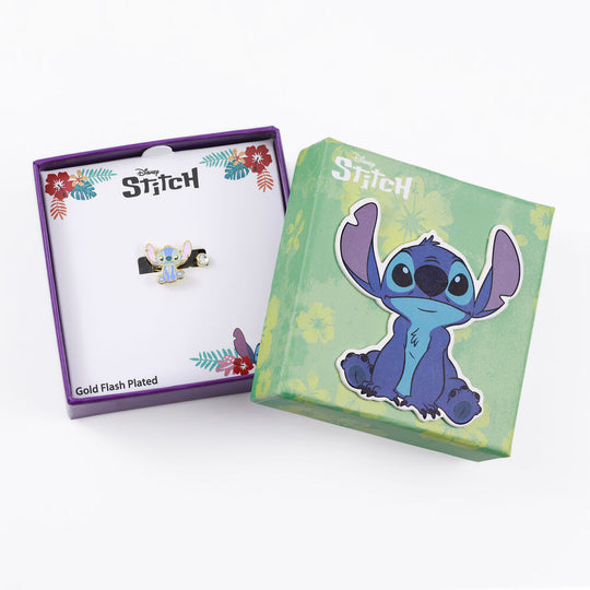 Emballage officiel Disney contenant la bague Stitch en spirale dorée ajustable PEERS HARDY