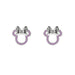 Boucles d'oreilles Minnie Mouse avec pierres roses et finition argentée sur fond blanc