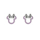 Boucles d'oreilles Minnie Mouse avec pierres roses et finition argentée sur fond blanc