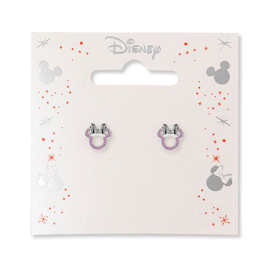 Détail des pierres roses brillantes des boucles d'oreilles Minnie Mouse PEERS HARDY