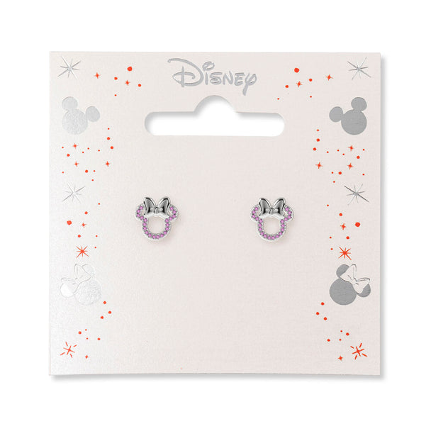 Détail des pierres roses brillantes des boucles d'oreilles Minnie Mouse PEERS HARDY