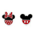 Boucles d'oreilles Disney en laiton plaqué argent avec tête de Minnie et nœud rouge à pois blancs