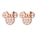 Boucles d'oreilles Minnie Mouse en or rose avec petit nœud sur fond blanc