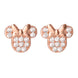Boucles d'oreilles Minnie Mouse en or rose avec petit nœud sur fond blanc