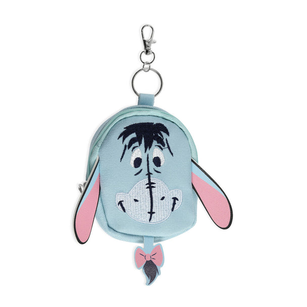 Porte-clés mini sac à dos Disney avec Bourriquet en design 3D sur fond blanc, vue de face
