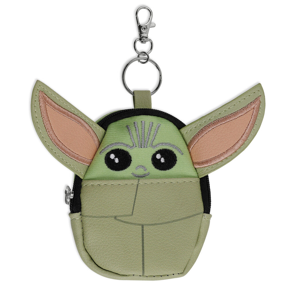 Porte-clés mini sac à dos Grogu The Mandalorian en 3D avec fermeture éclair sur fond blanc