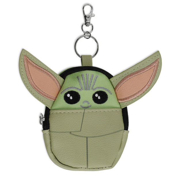 Porte-clés mini sac à dos Grogu The Mandalorian en 3D avec fermeture éclair sur fond blanc