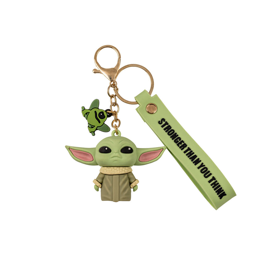 Porte-clés Grogu The Mandalorian avec pendentif 3D Baby Yoda et grenouille verte sur fond blanc