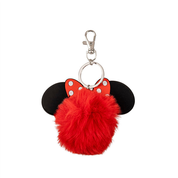 Porte-clés Disney Minnie Mouse avec pompom rouge et oreilles 3D sur fond blanc