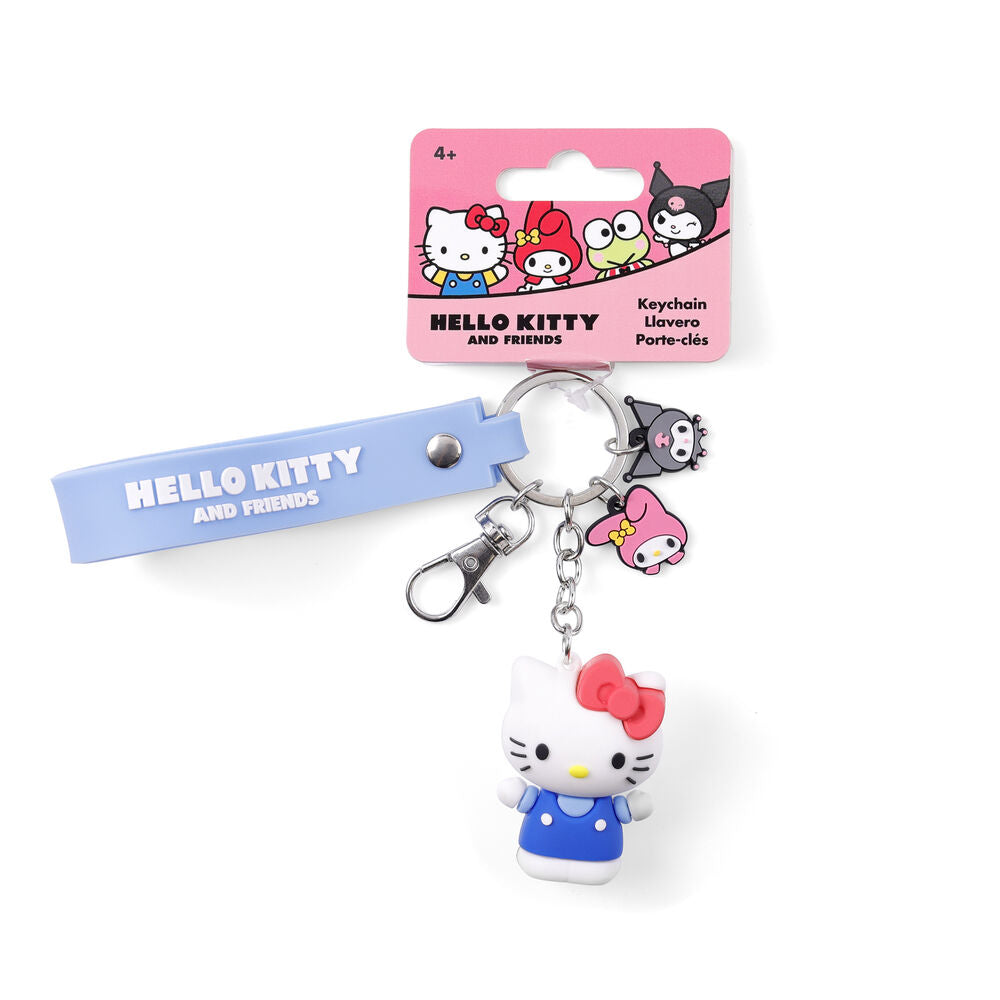Détail du bracelet robuste du porte-clés Hello Kitty & Friends avec texte décoratif en gros plan