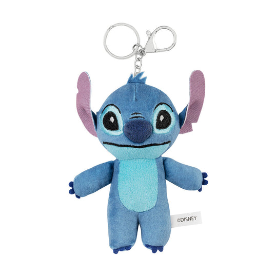 Porte-clés peluche Stitch Disney en gros plan montrant les détails de la peluche douce bleue et violette