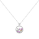 Collier argenté avec pendentif rond montrant Mickey et Minnie en pierres flottantes