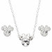 Collier Minnie Mouse argenté avec cristaux clairs sur fond blanc, vue rapprochée du pendentif