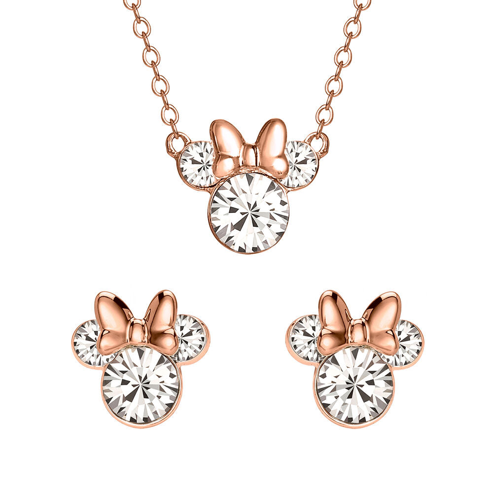 Collier Disney Minnie en plaqué or avec pierres en cristal clair sur fond blanc