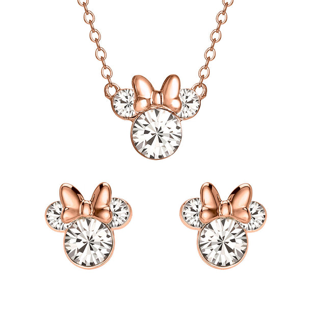 Collier Disney Minnie en plaqué or avec pierres en cristal clair sur fond blanc