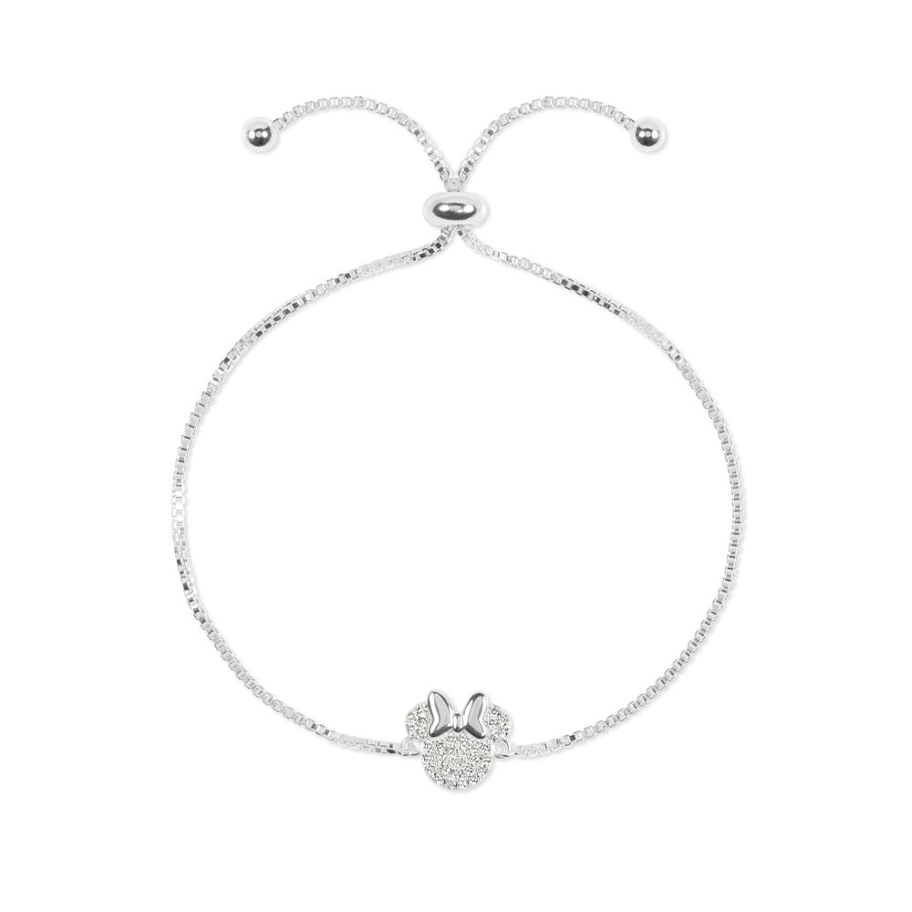 Bracelet Minnie Mouse avec chaîne argentée ajustable et charm en zirconium étincelant