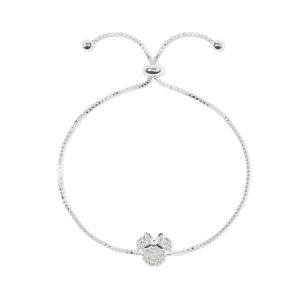 Bracelet Minnie Mouse avec chaîne argentée ajustable et charm en zirconium étincelant