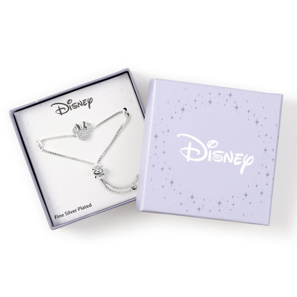 Vue rapprochée du fermoir ajustable du bracelet Minnie Mouse argent plaqué