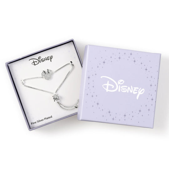 Vue rapprochée du fermoir ajustable du bracelet Minnie Mouse argent plaqué