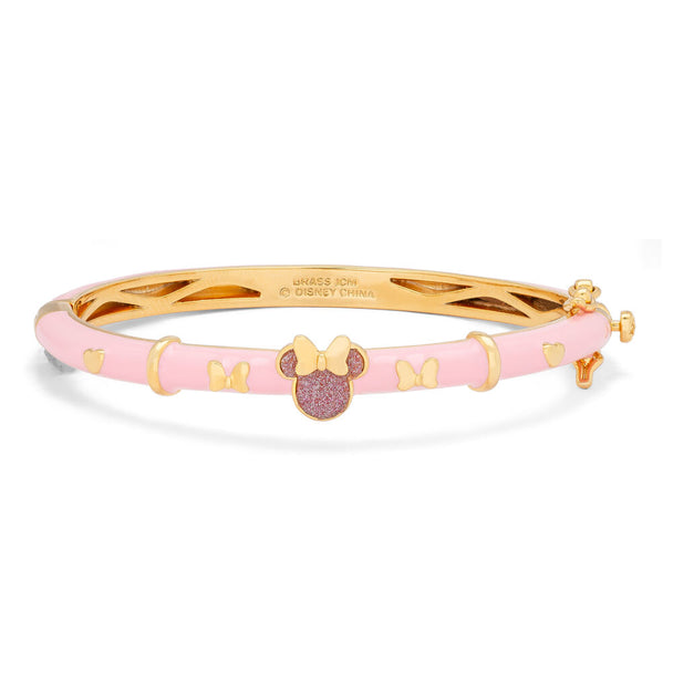Bracelet plaqué or avec nœud rose et tête Minnie Mouse vue de face