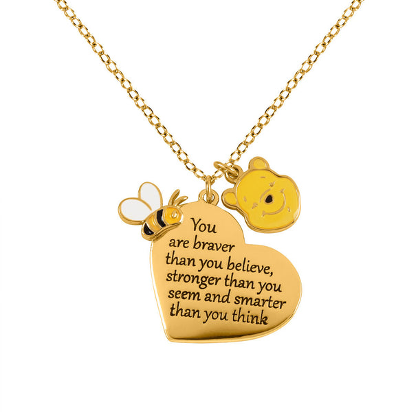 Collier Disney Winnie l'Ourson avec pendentif cœur plaqué or jaune sur fond blanc