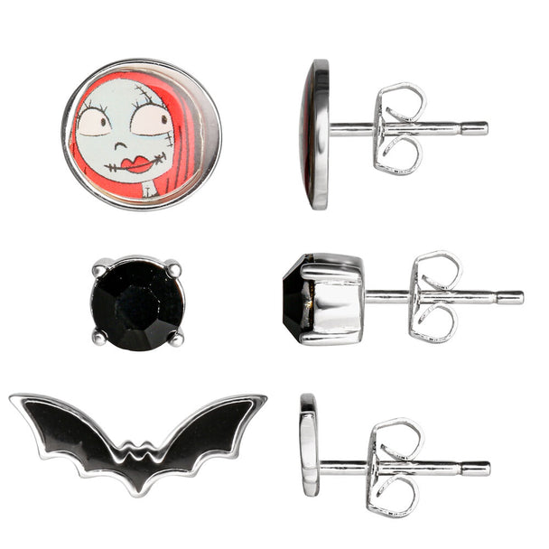 Boucles d'oreilles avec pierres noires élégantes du coffret officiel Nightmare Before Christmas