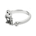 Bague spirale argentée avec Jack Skellington et pierre claire vue de face sur fond blanc