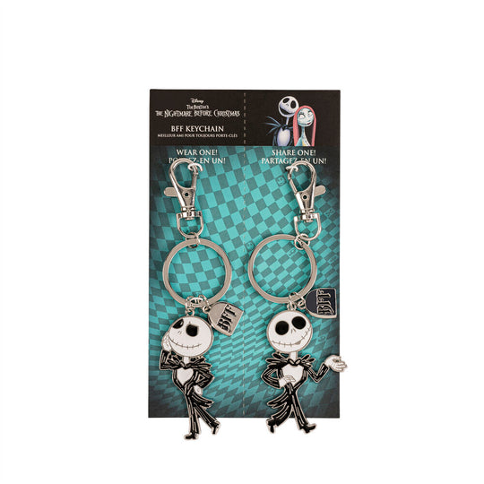 Set complet de deux porte-clés argentés avec pendentifs Jack Skellington et BFF, marque PEERS HARDY