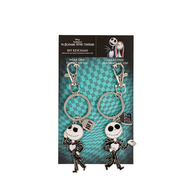 Set complet de deux porte-clés argentés avec pendentifs Jack Skellington et BFF, marque PEERS HARDY