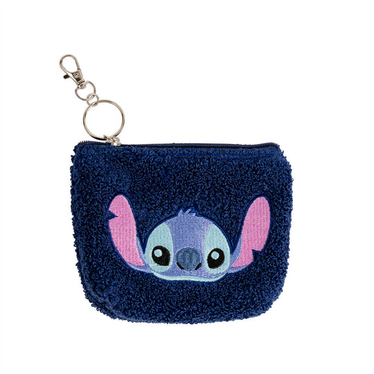 Porte-clés en peluche bleue avec broderie Stitch de Disney et fermeture éclair visible