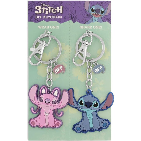 Porte-clé Stitch bleu vif avec expression joyeuse, présenté dans son emballage Disney officiel