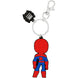 Porte-clés Spiderman en silicone rouge et bleu avec détails précis sur fond blanc