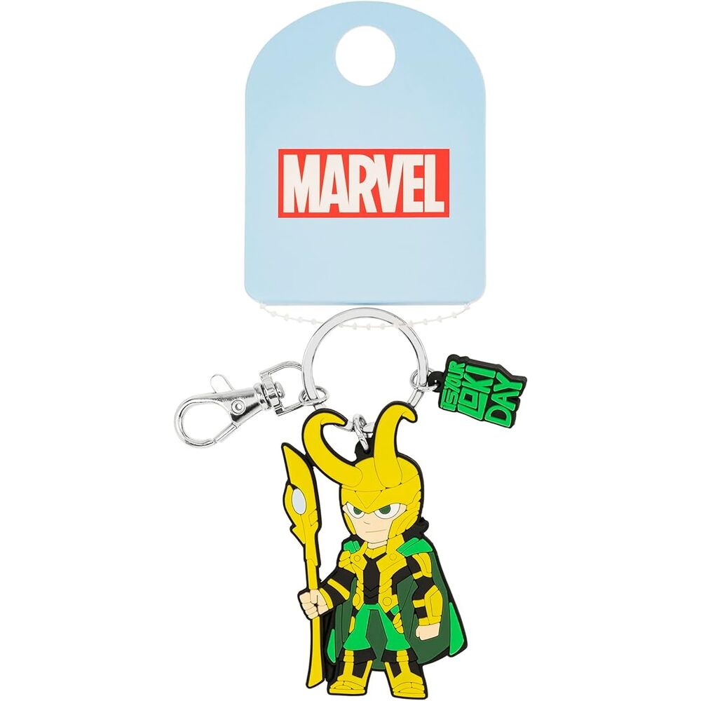 Porte-clés Marvel Loki en silicone coloré suspendu avec détails précis du personnage