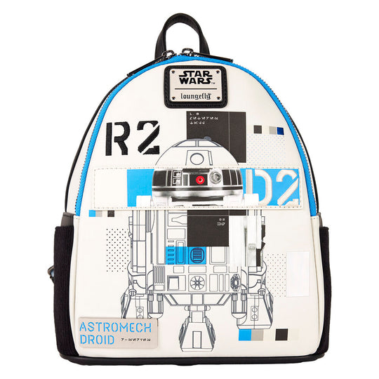 Zoom sur le design R2-D2 du sac à dos Loungefly Star Wars 26 cm