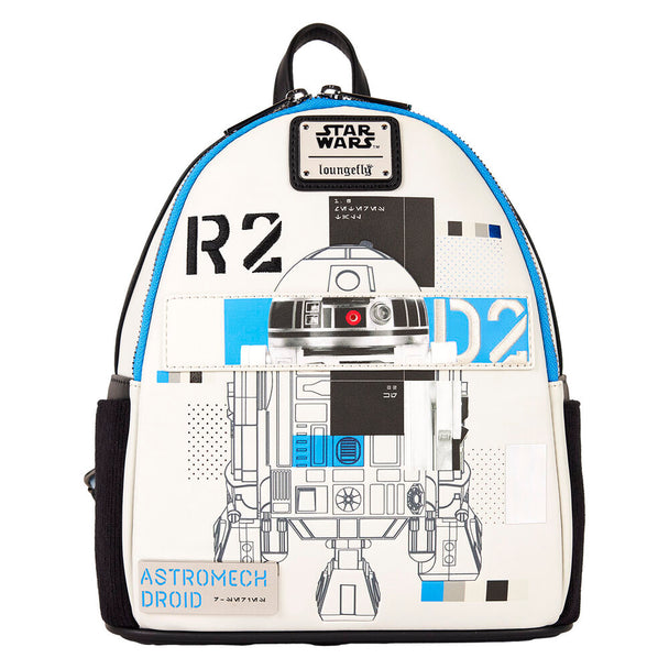 Zoom sur le design R2-D2 du sac à dos Loungefly Star Wars 26 cm