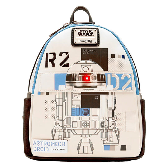 Sac à dos Loungefly Star Wars R2-D2 vue de face avec détails du droïde