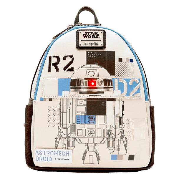 Sac à dos Loungefly Star Wars R2-D2 vue de face avec détails du droïde