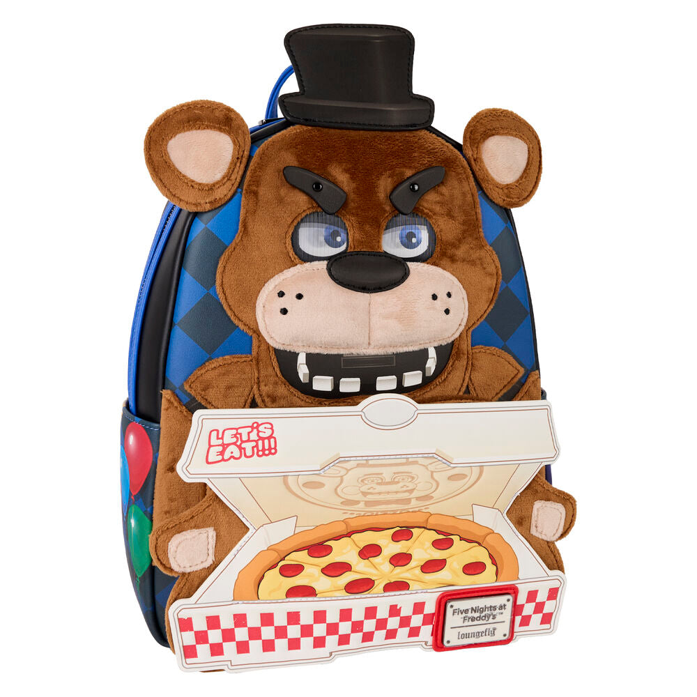 Détail du logo Loungefly sur la fermeture éclair du sac à dos Freddy, montrant la qualité de fabrication.