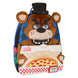 Détail du logo Loungefly sur la fermeture éclair du sac à dos Freddy, montrant la qualité de fabrication.