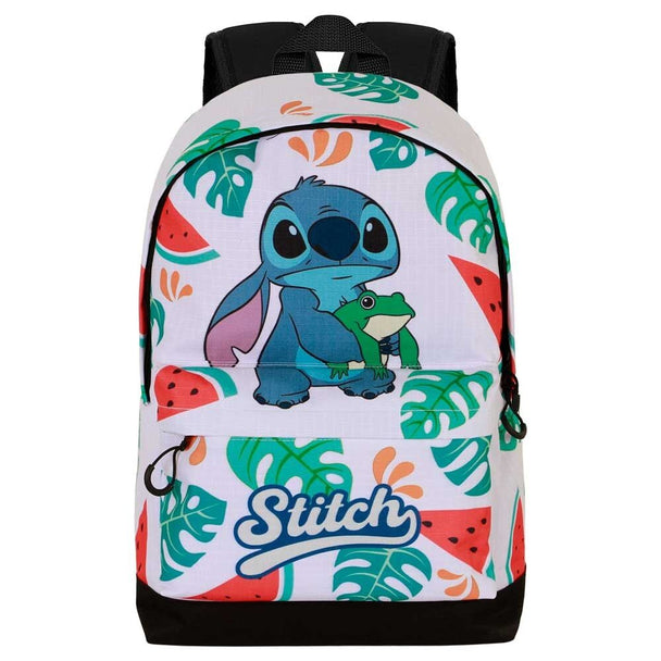 Vue de face du sac à dos Disney Stitch Grenouille 44cm avec design coloré et logo KARACTERMANIA