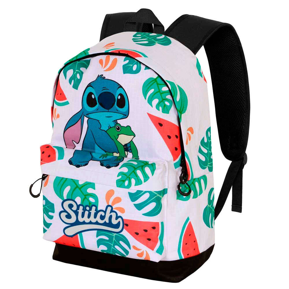 Photo détaillée du compartiment principal spacieux du sac à dos Stitch avec fermeture éclair solide