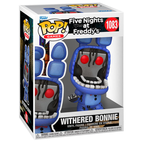 Figurine POP FUNKO Withered Bonnie de Five Nights at Freddy's vue de face avec détails usés et expression menaçante