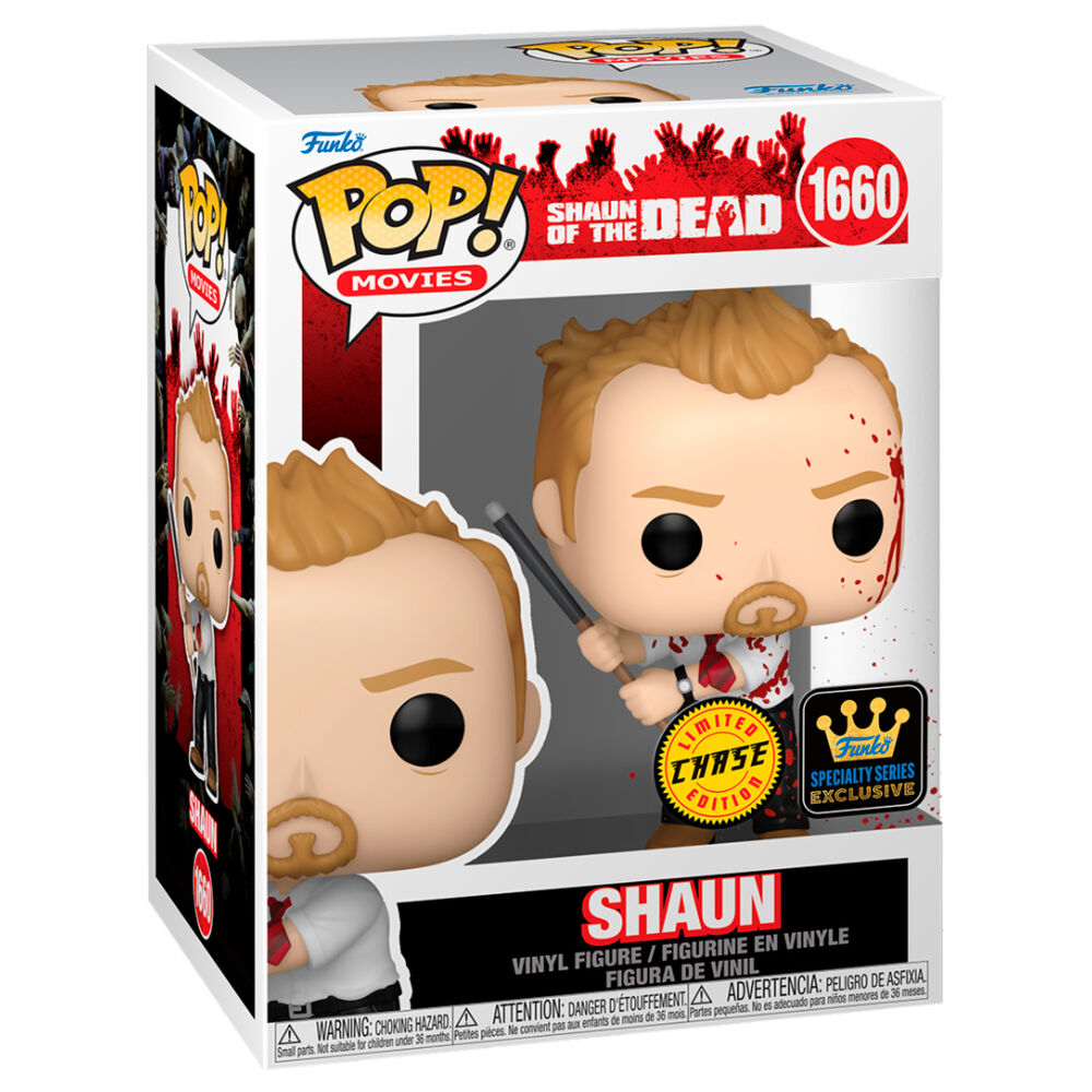 Vue latérale de la figurine Funko POP Shaun of the Dead montrant les détails du vinyle et la posture
