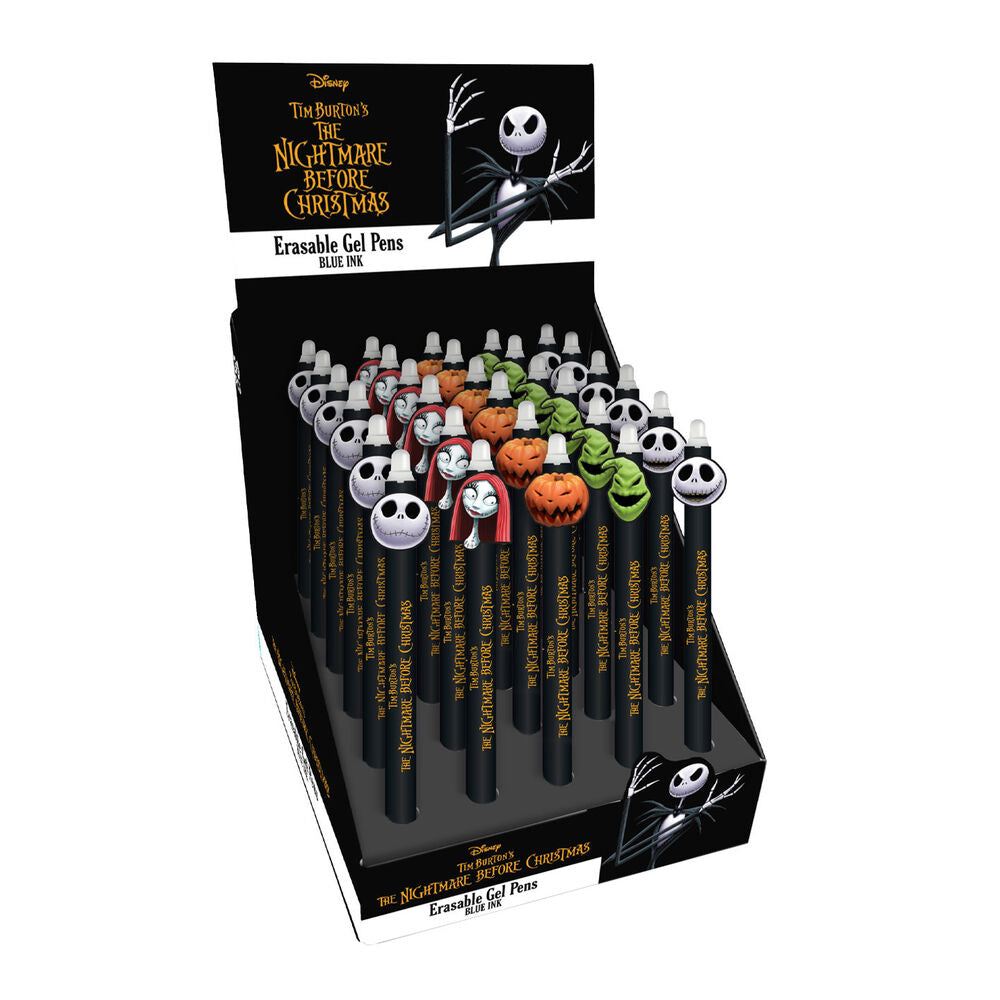 Gros plan sur la pointe effaçable du stylo Disney Nightmare Before Christmas, montrant la facilité de correction des erreurs.