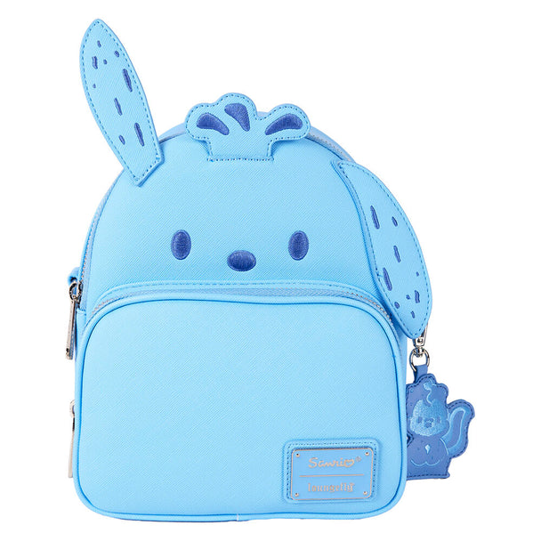 Sac à dos Loungefly Hello Kitty Pochacco vue de face avec détails brodés et appliqués en simili cuir