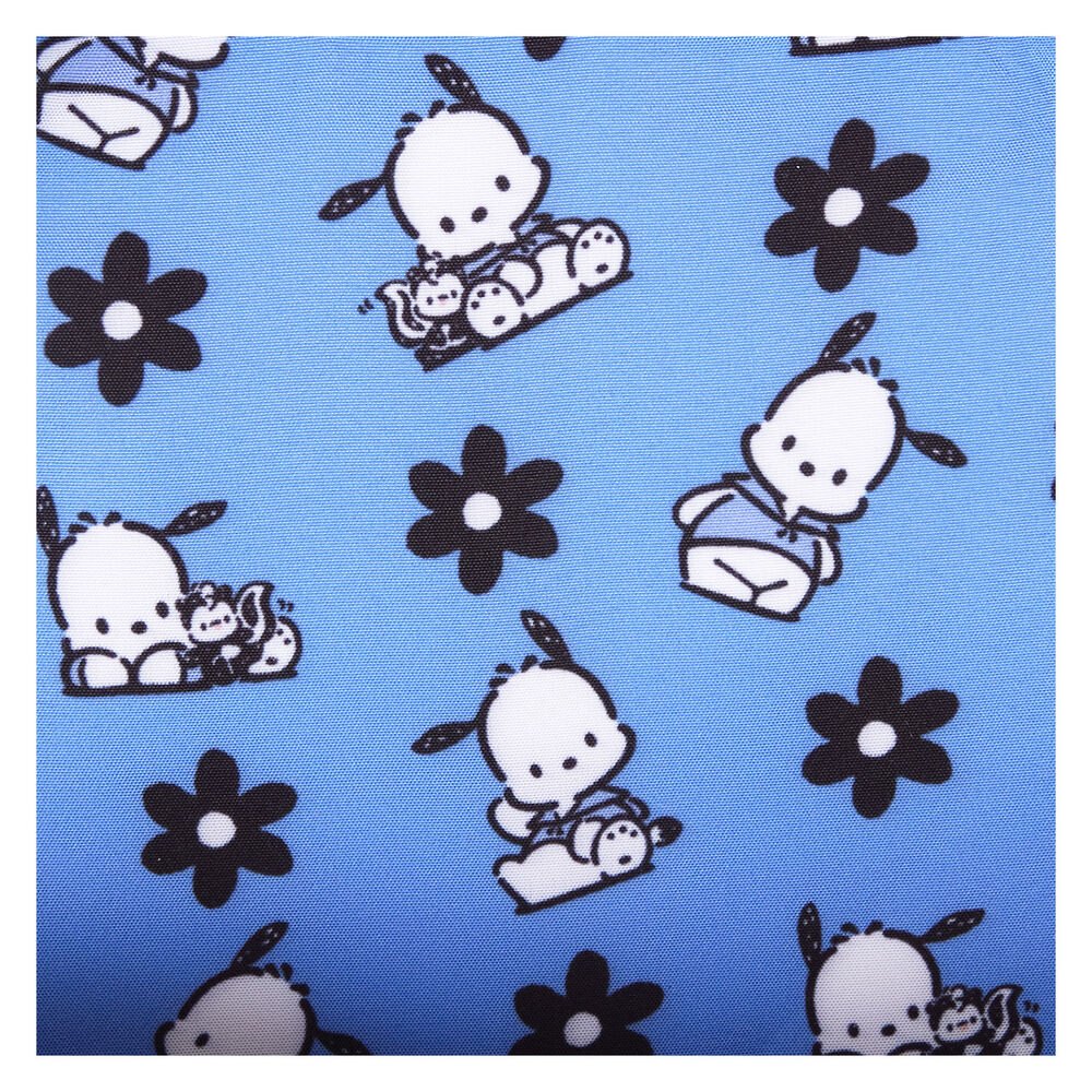 Vue arrière du sac à dos Loungefly Hello Kitty Pochacco montrant les sangles ajustables et la texture du simili cuir