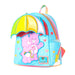 Sac à dos Loungefly Care Bears porté par un mannequin, illustrant la taille 26 cm